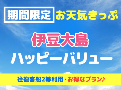 往復客船2等席利用!お天気きっぷ☆ 伊豆大島ハッピーバリュー